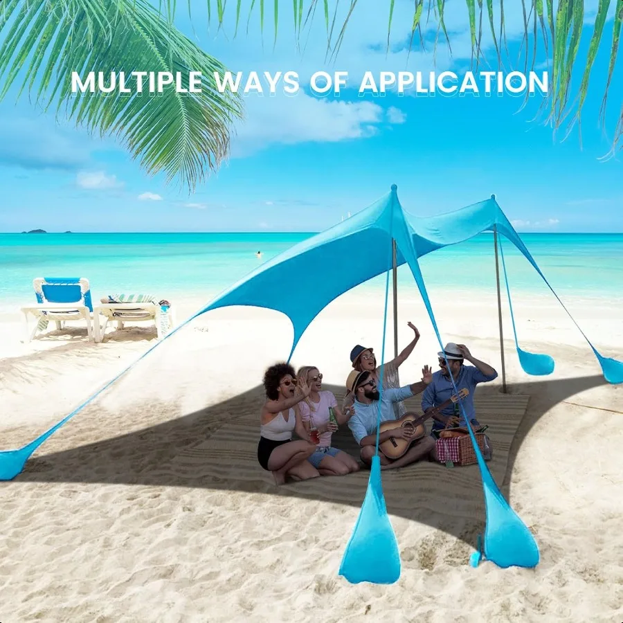 Tenda da spiaggia Tenda da sole 10x10FT Tenda da spiaggia con 8 sacchi di sabbia Protezione UPF 50+ Tenda da spiaggia Tenda da esterno per spiaggia