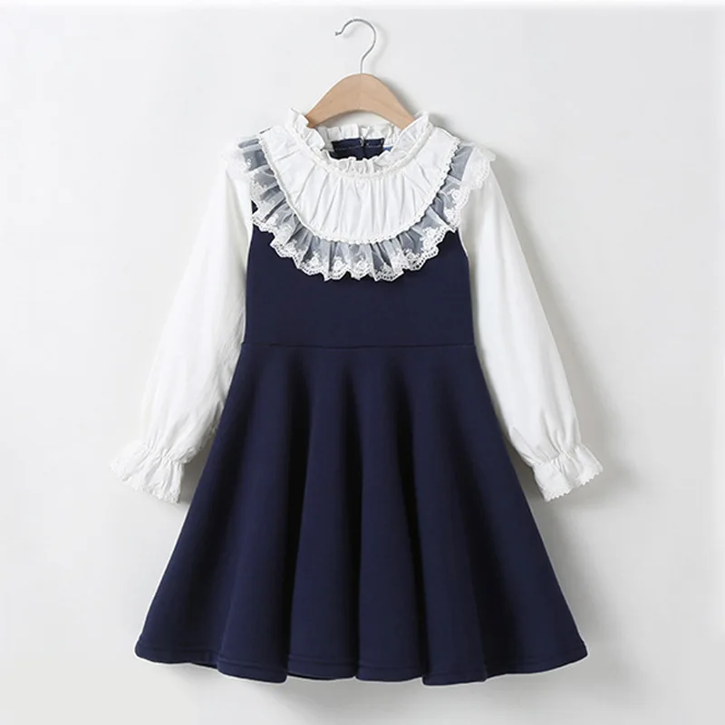 

Long Sleeve Dress Spring and Autumn Style College Style Princess Dress4-13Year-Old Patchwork Lace Long Dress for Older Child