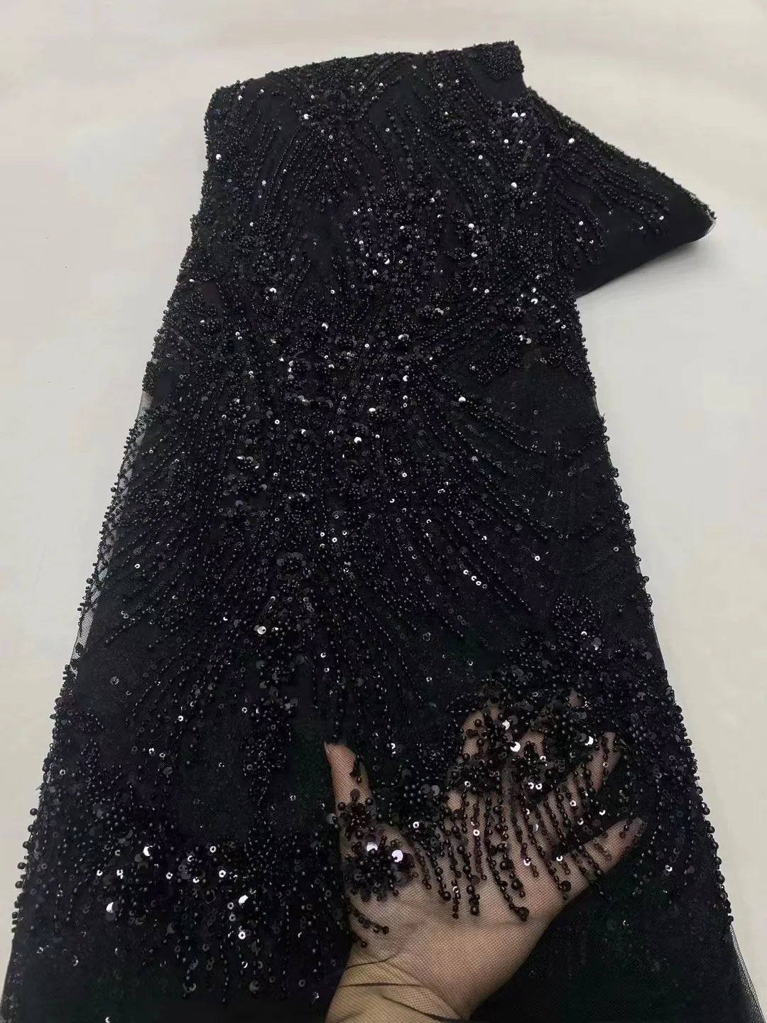 

African Lace Fabric 2024 Sequins Beaded Embroidery Groom Nigerian Bridal High Quality French Tulle Lace Fabric For Wedding Party