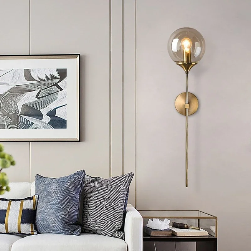 SANDYHA LED Modern Simple Glass Round Ball Wall Lamp Bedside Lighting Fixture Perfect for Bedroom Living Room Hallway Home Decor