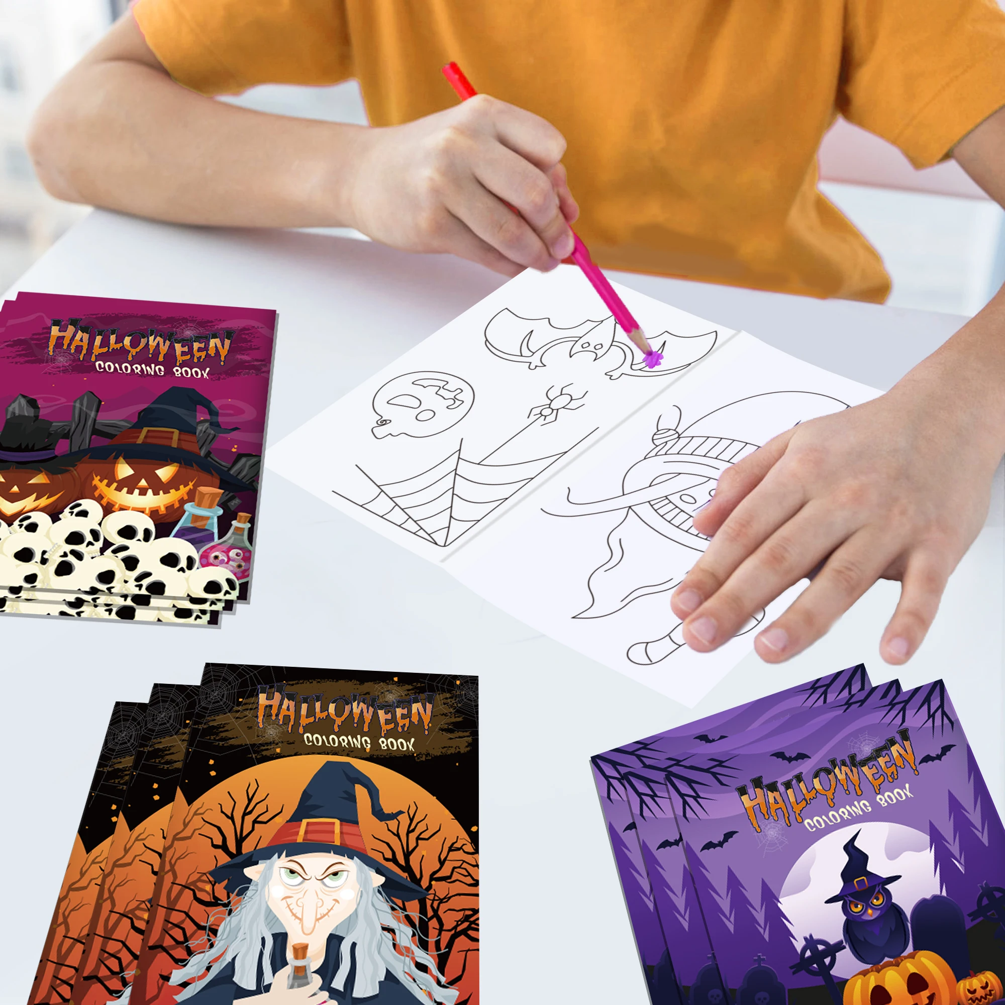 16pcs Cartoon Pumpkin Castle Happy Halloween Party Graffiti Painting Book Kids Coloring Picture Books Gifts Toy Drawing Notebook