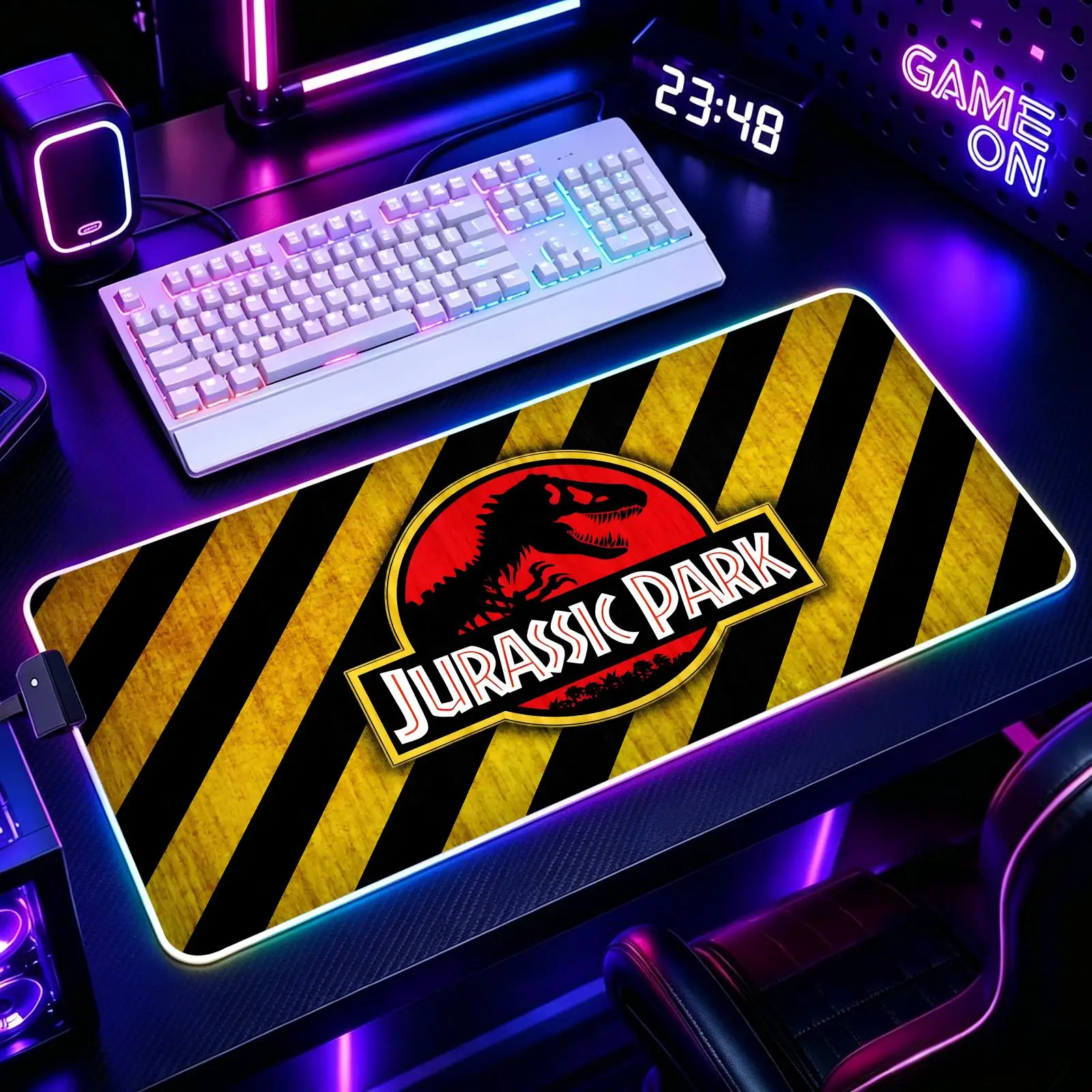 Mouse Pad RGB Color Changing Gaming Mouse Pad, Stitched Edges, XXL Large Keyboard Desk Mat Jurassic World