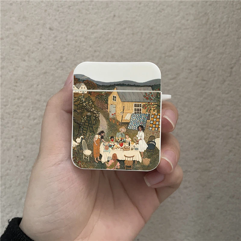 Rural Illustrations Village Scenery Earphone Case for Airpods 2 1 3 Case Wireless headphone Charging Box Cover for Airpods Pro 2