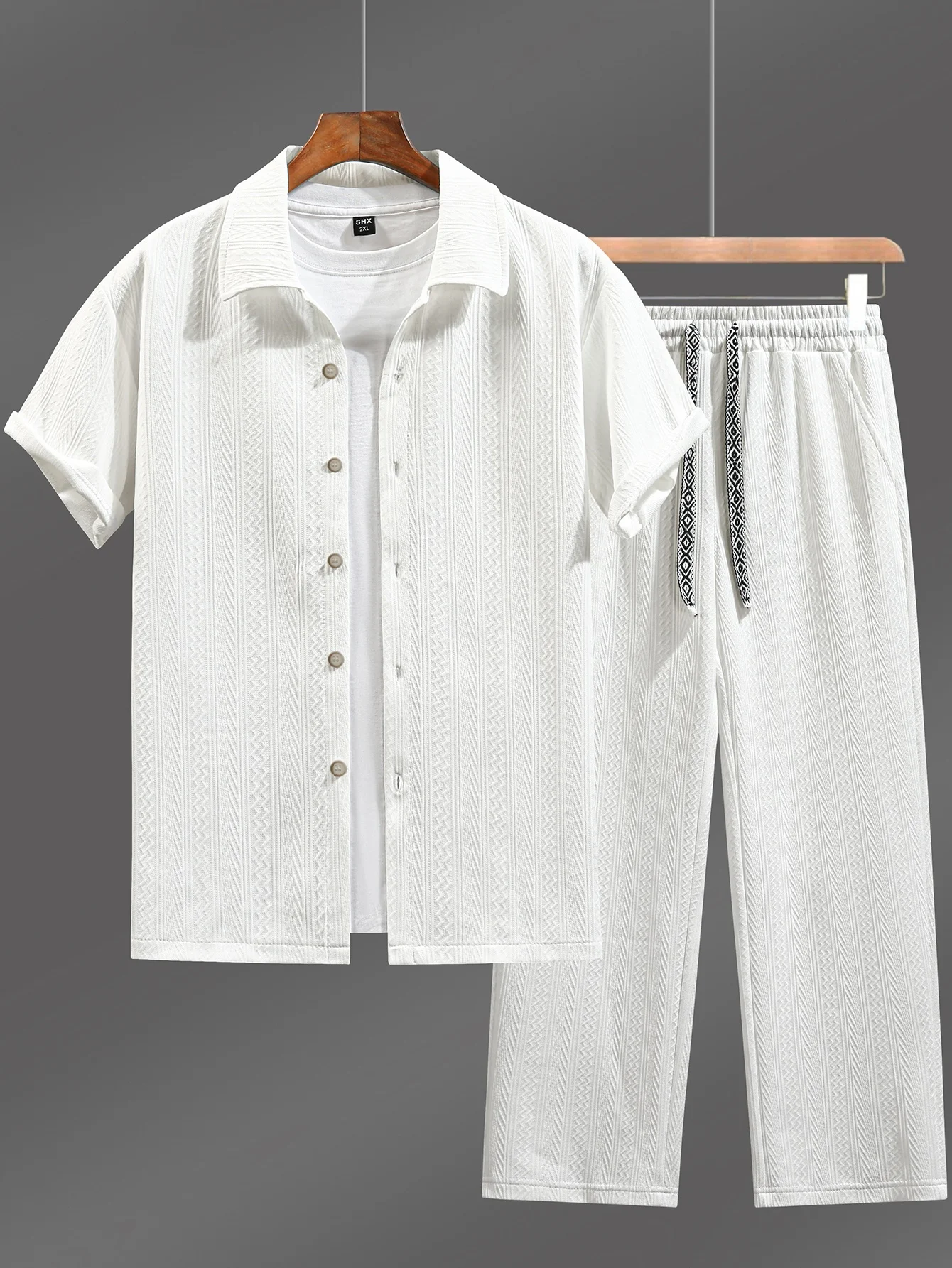 Men's Slim Fit Skin-friendly Short Sleeve Shirt And Long Sleeve Pants Set Breathable Lightweight Casual Outfit