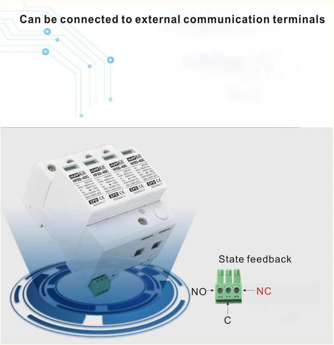 Con terminale di Feedback dello stato dispositivo di protezione contro le sovratensioni SPD scaricatore casa a bassa tensione 2/3/4 poli 40KA 60KA
