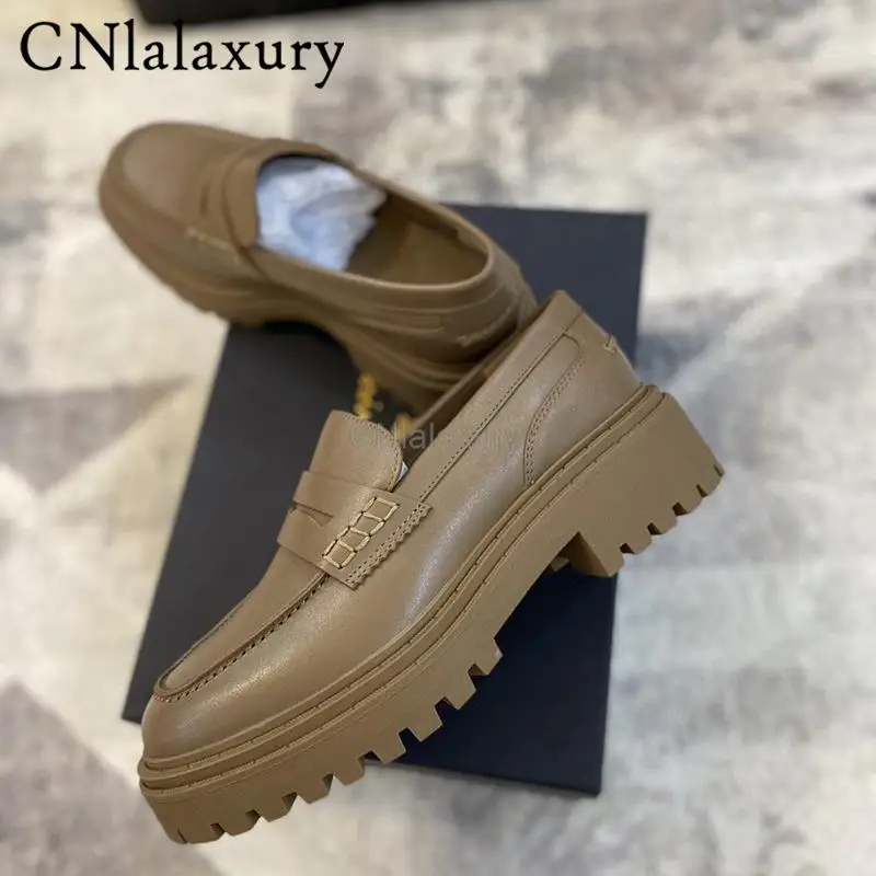 CNlalaxury 2022 New Summer Women Genuine Leather Chunky Square Toe Heel Shoes Slip-on Loafers Casual Solid Shoes Female