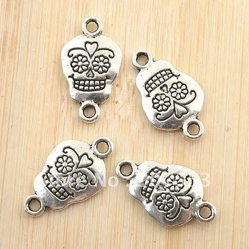 

20pcs 20*11mm Antiqued Silver Two Sides Skull Link/pendant G1184 Charms for Jewelry Making