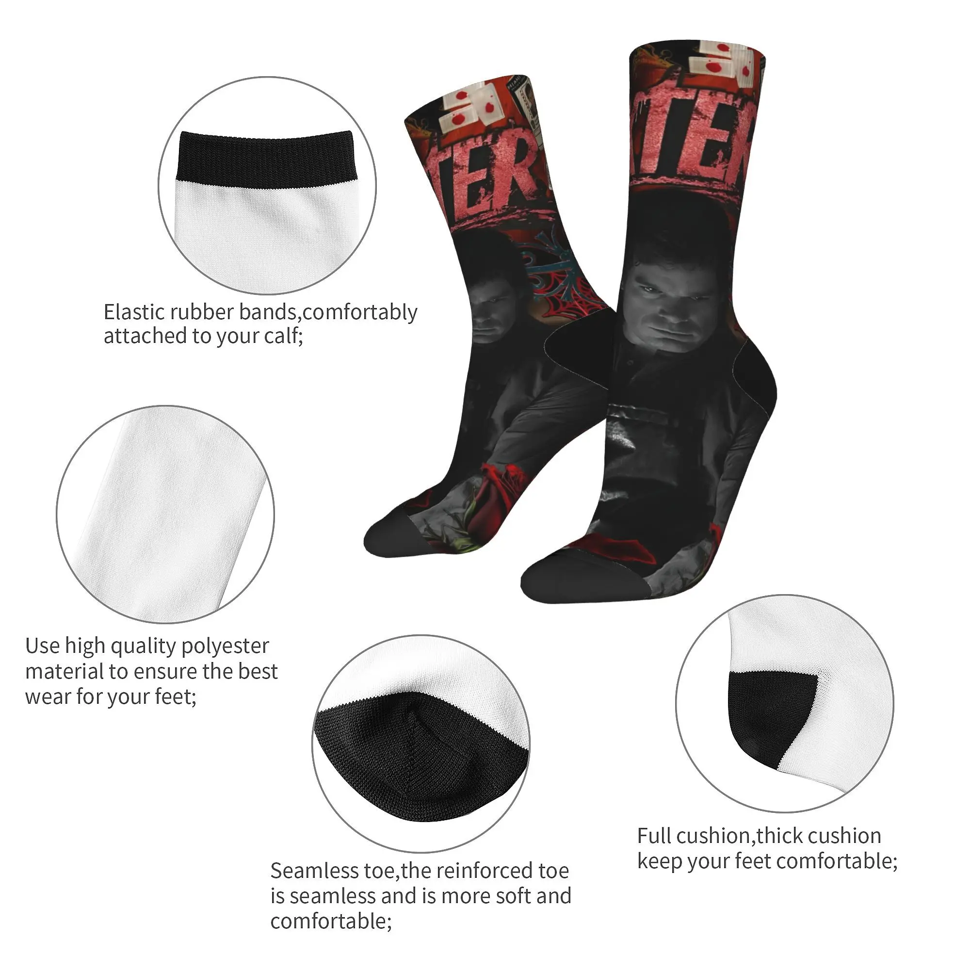 Dexter Morgan Socks Men's Women's Polyester Casual  Blood Never Lies Socks Spring Summer Autumn Winter Middle Tube Socks Gift