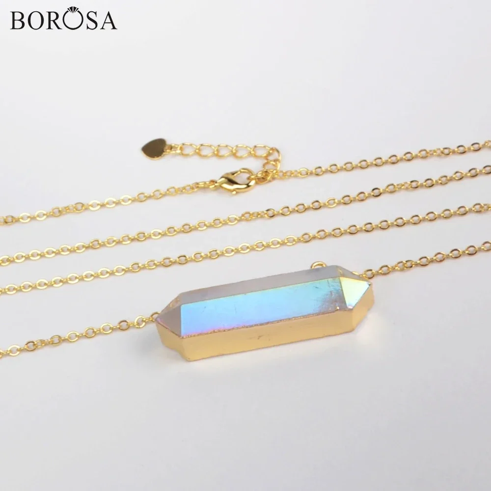 BOROSA 30inch Unique Hexagon Golden Plated White Crystal Quartz Faceted Connector Pendant Necklace For Women Wedding Jewelry