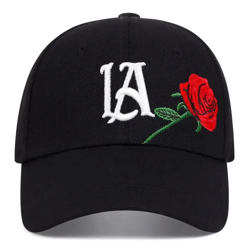 Customize Unisex LA Rose Embroidery Baseball Cap Outdoor Adjustable Casual Hat Sunscreen Hats Sport Fashion Caps Romantic Gift