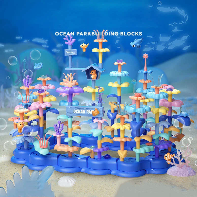 DIY Flower Garden Building Toys for Kids Preschool Children Puzzle Toy Underwater World Ocean Park Assembled Building Blocks Set