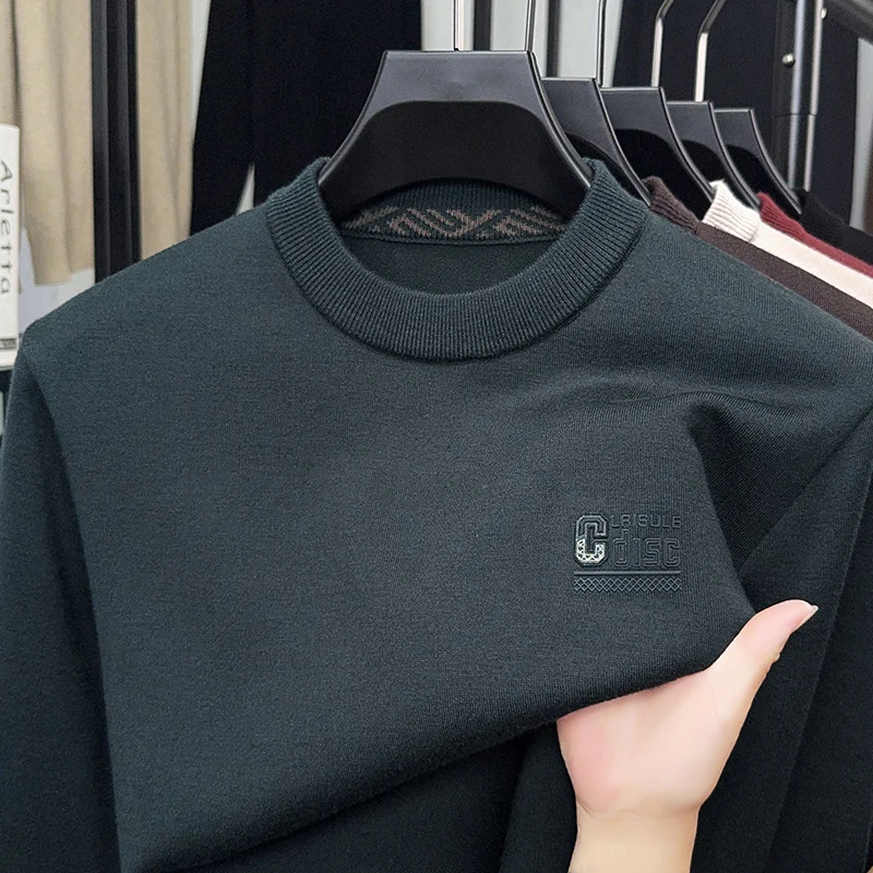 

Luxury letter embossed knitted pullover high-end fashion brand men's new solid color comfort texture casual round neck sweater