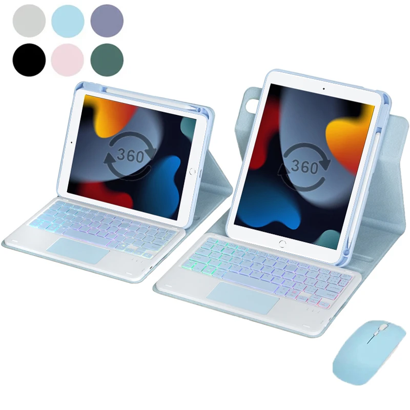 

Rainbow Backlit Keyboard with Trackpad for iPad Pro 10.5 Air 3 2019 10.5'' 360° Rotation Keyboard Case with Pencil Slot Stand