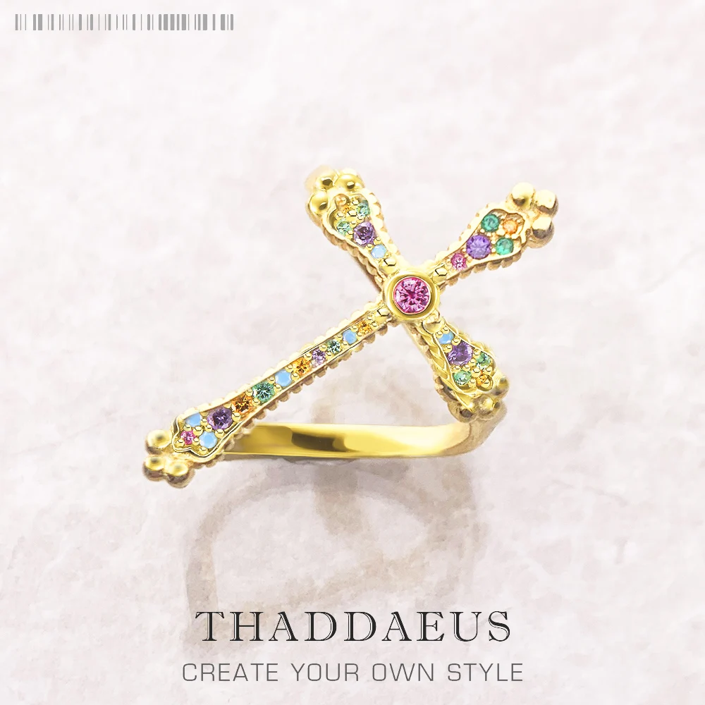 

Ring Colourful Royalty Cross Gold Brand New Victorian Vintage Gift Fine Jewerly For Women In 925 Sterling Silver