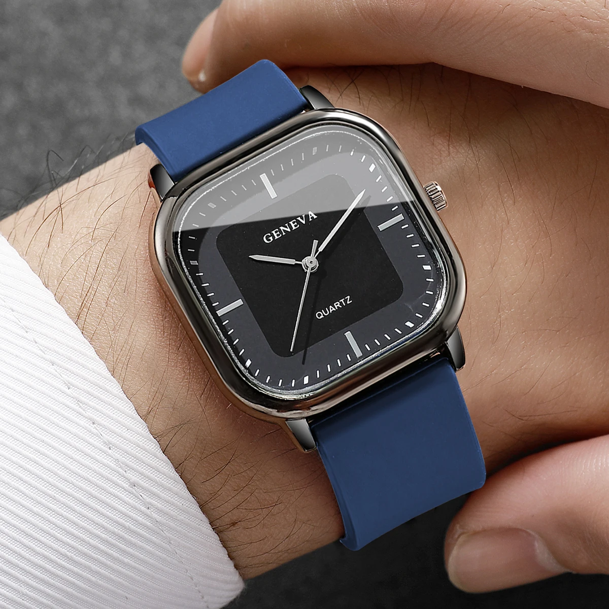 1/3 قطعة مجموعة ساعات رجالية مربعة الشكل عادية سيليكون ساعة يد بحزام للرجل ساعة Reloj Hombre (بدون صندوق)