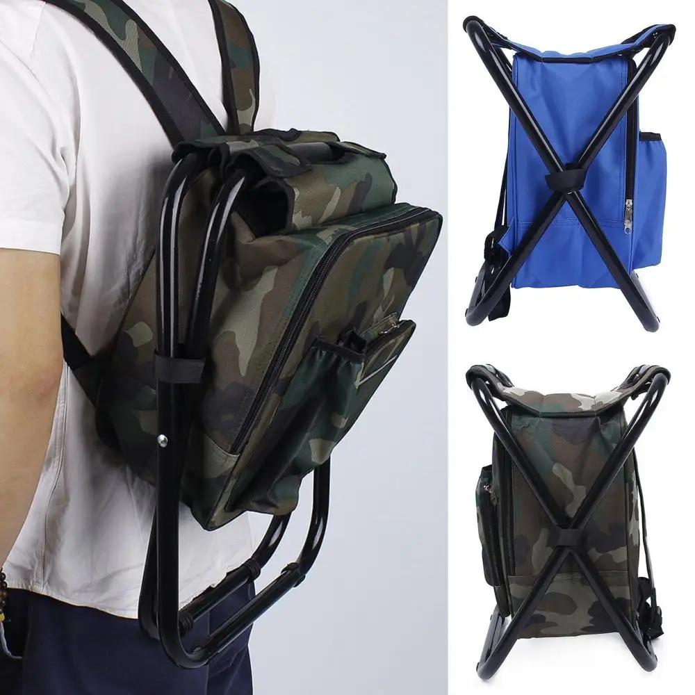 Portable Backpack Cooler Chair Folding Stool With Insulated Picnic Bag Seat For Camping Beach