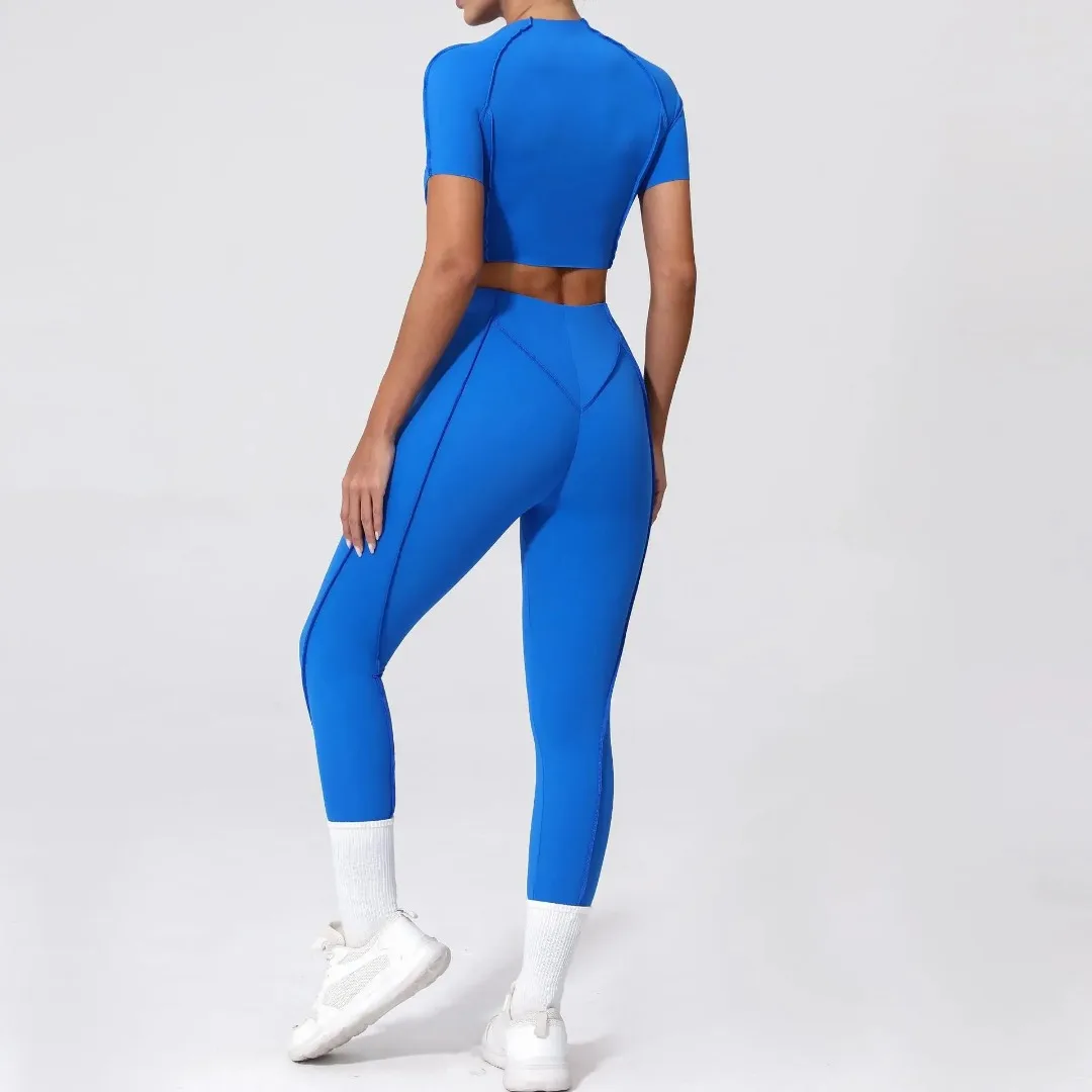 

Seamless Yoga Sets Sports Fitness Peach Hip Tight Naked Quick-drying Short-sleeveds Workout Clothing Gym Legging Suits for Women