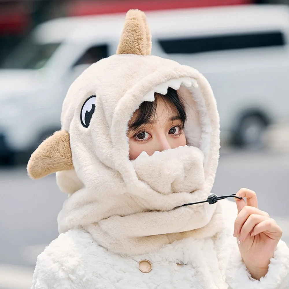 

Cartoon Shark Ski Helmet Cover Comfortable Soft Cycling Windproof Cap Adjustable Drawstring Hat Scarf One-piece