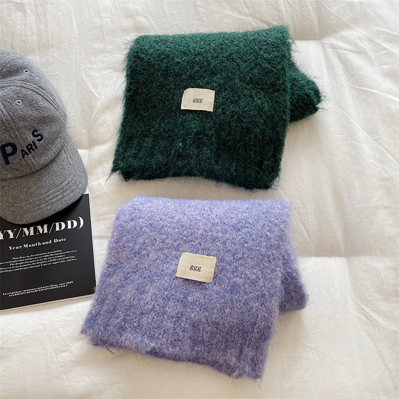 Syal Wol Campuran Korea Warna Ungu untuk Wanita Rajutan Hangat Serbaguna Nuansa Mewah Musim Dingin Musim Semi Musim Gugur Putih Menawan