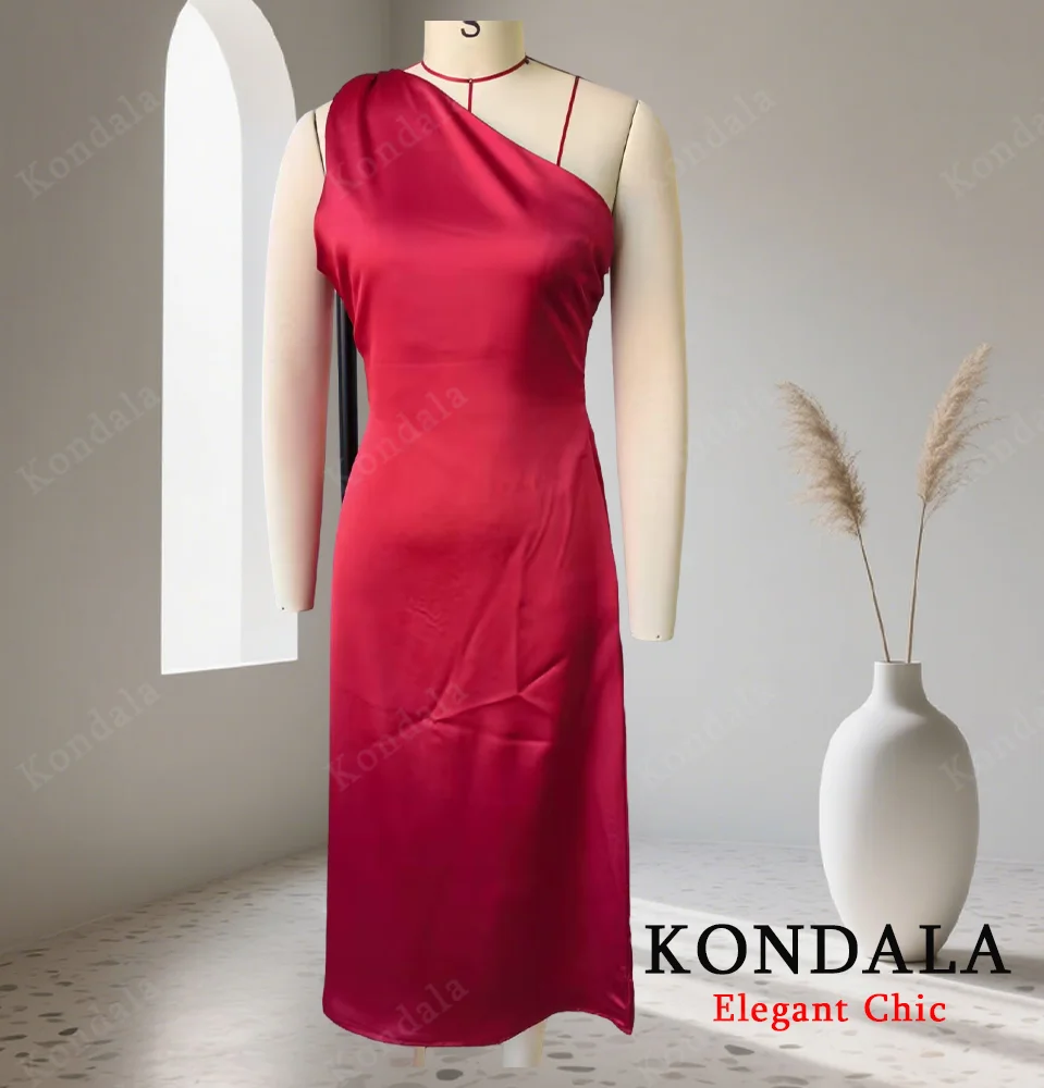 Sukienka satynowa KONDALA na przyjęcie świąteczne, długa, z jednym ramiączkiem, asymetryczna, dopasowana, elegancka sukienka damska na kolację, moda 2025.