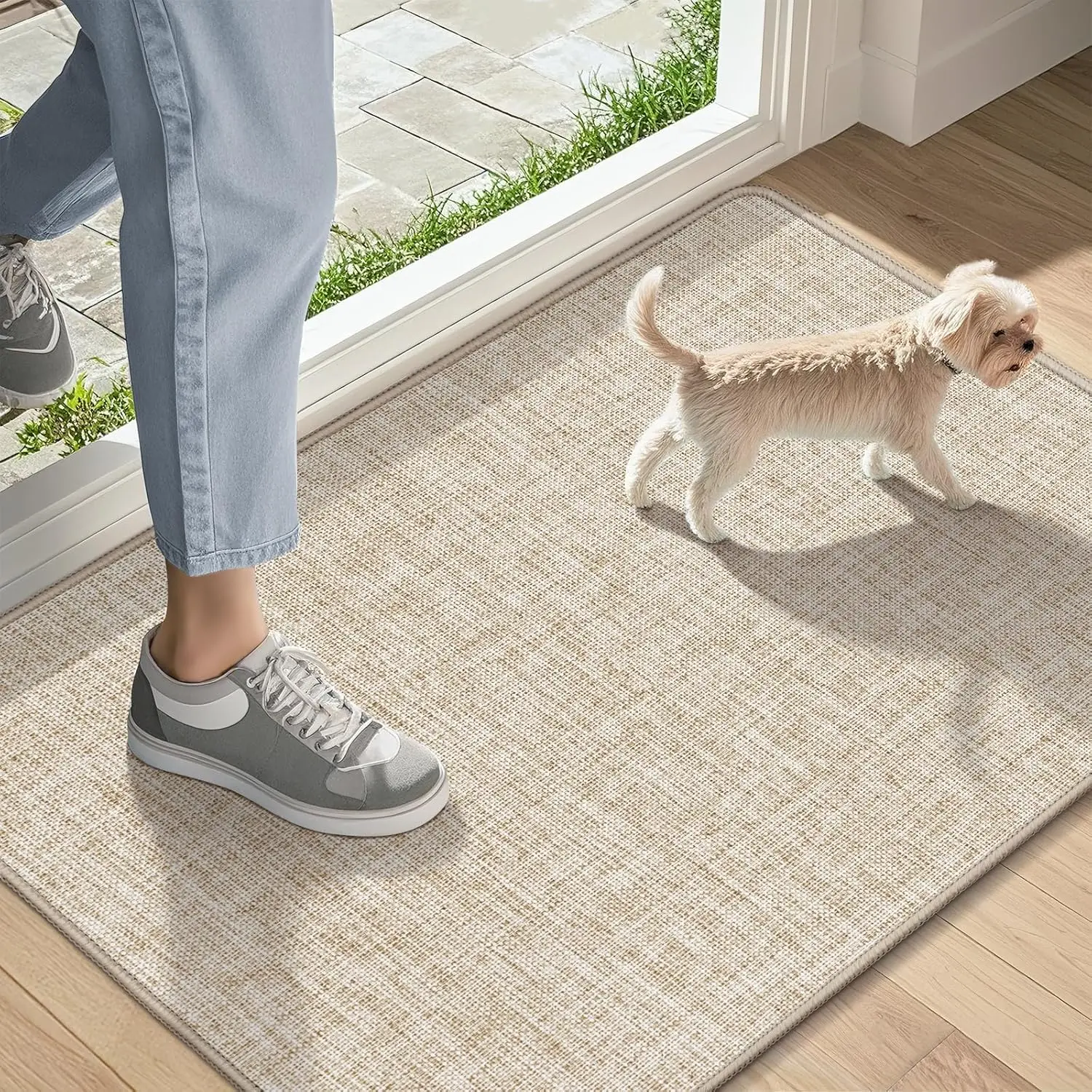 

Ultra Thin Indoor Door Mat 17"x29", Low-Profile Entrance Mat, Non Slip Rubber Backing, Washable Dirt Trapper, Khaki