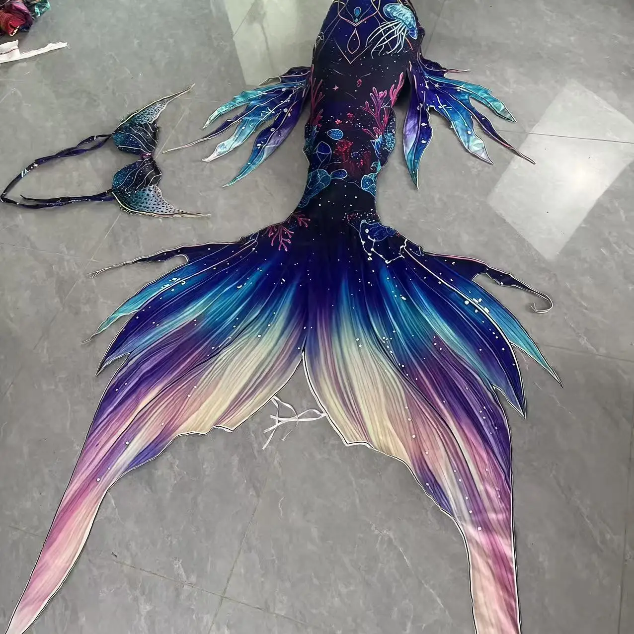 Color Print Series Mermaid Tail Set Mermaid Belly Cos Mermaid Performance Show Tailored For Adults Diving Training Tail