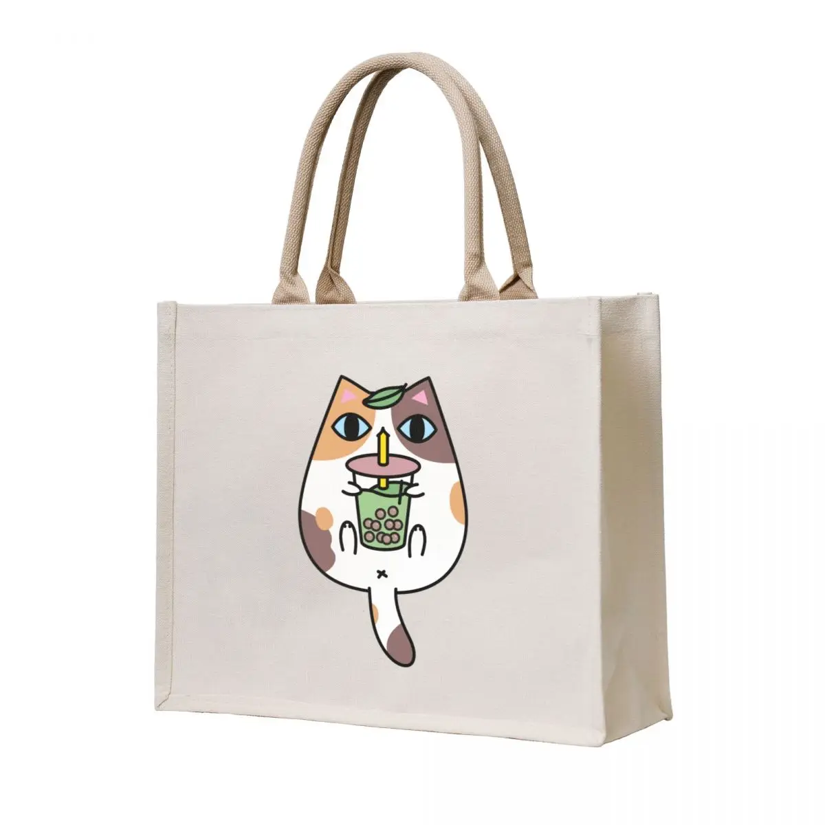 

Calico Cat with Boba Tea Tote Bag sac pour femme Eco bag reusable grocery bags handbag