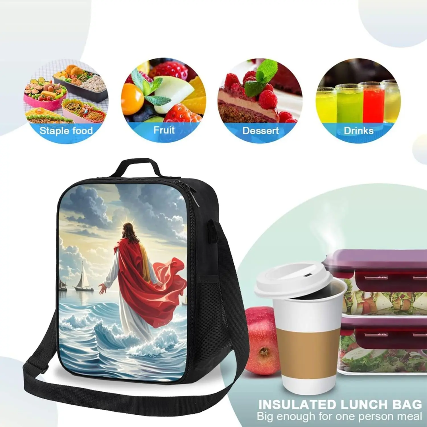 Isolierte Lunch-Einkaufstasche mit Jesus Christus, wiederverwendbare Kühlbox, Lunchbox für Männer/Frauen, auslaufsichere Lunchbox für Arbeitsbüro