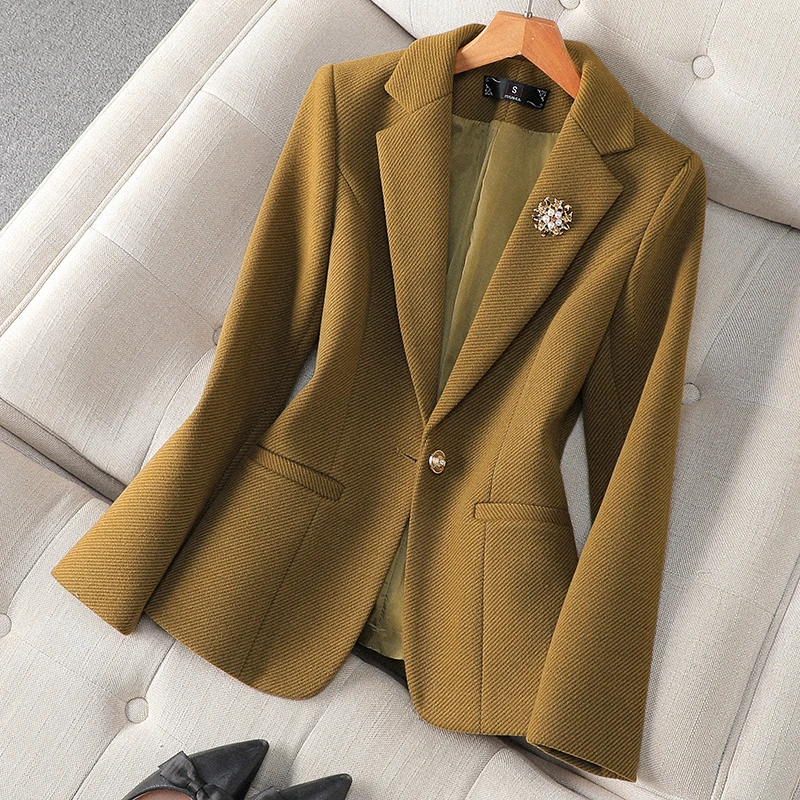 

Women Ginger Yellow Office Ladies Elegant Long Sleeve Work Blazer Coat Autumn Winter 2024 New Fashion Gray Jacket Tops Popular