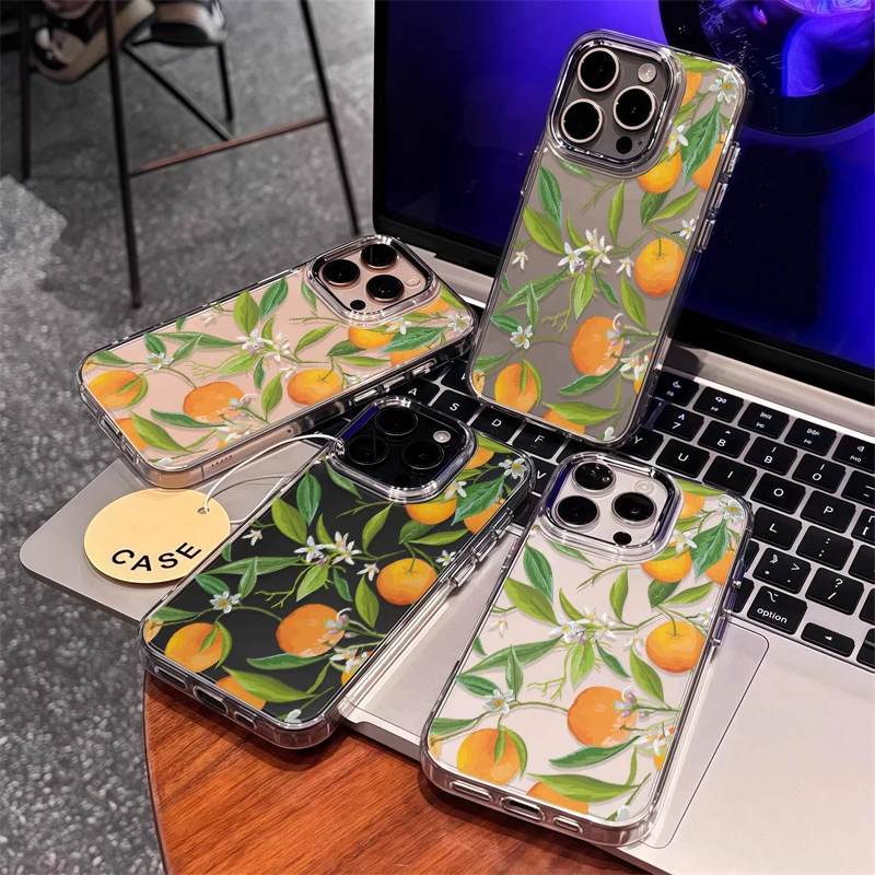 Etui na telefon iPhone 17 Air 16e 16 15 14 13 12 11 Pro Max z motywem pomarańczowych kwiatów, miękkie, silikonowe, przezroczyste, odporne na wstrząsy.