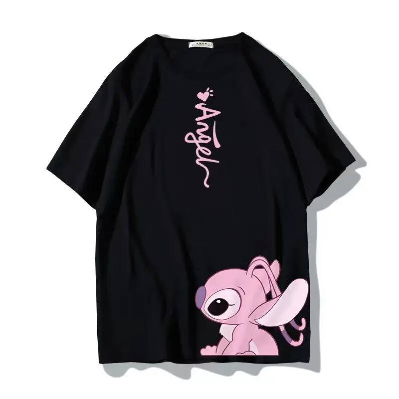 ديزني الكرتون نمط لطيف غرزة طاقم الرقبة تي شيرت زوجين ارتداء الصيف الرجال والنساء الإبداعية الإضافية قصيرة الأكمام فئة قميص أعلى