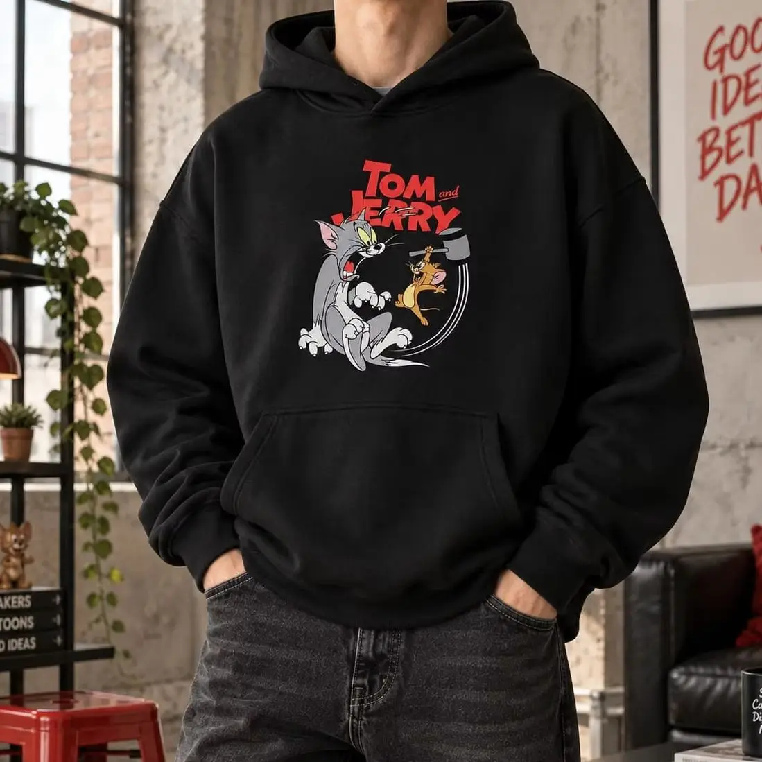 Tom and Jerry Hoodie Men's Cartoon Graphic Sweatshirt Winter Casual Streetwear Oversized Pullover Unisex Couple Fashion Hoodie