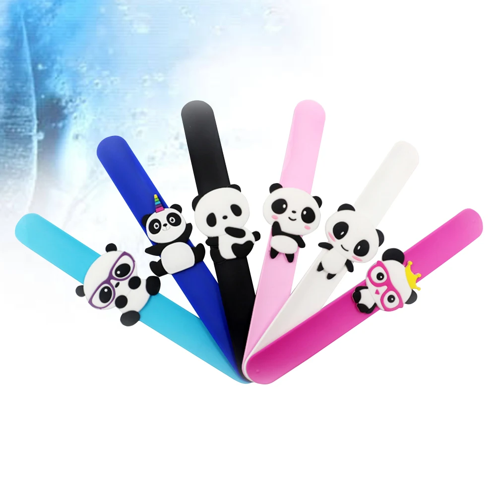 6 Pcs Panda Silicone Ring Bracelet Bracelets Slap Bands Colorful European American