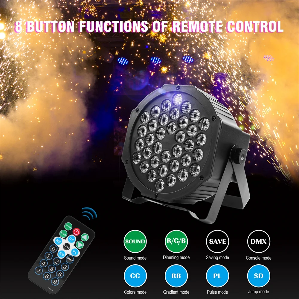 Imagem -03 - Rgb Par Light com Controle Remoto sem Fio Som Ativado Controle Dmx para dj Party Iluminação Efeito de Palco Natal Pcs Pcs 36 Leds