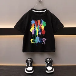 Summer Boys Cotton T-shirt Cartoon Graffiti Printed Girls Tees Short Sleeve Children Tops High Quality Casual Kids Clothes 3-12Y