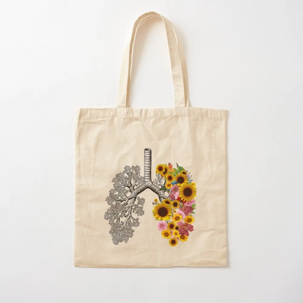 

lungs cancer awareness, sunflowers and daisy floral, anatomy, watercolor Tote Bag cute tote bag Women's shopping bag