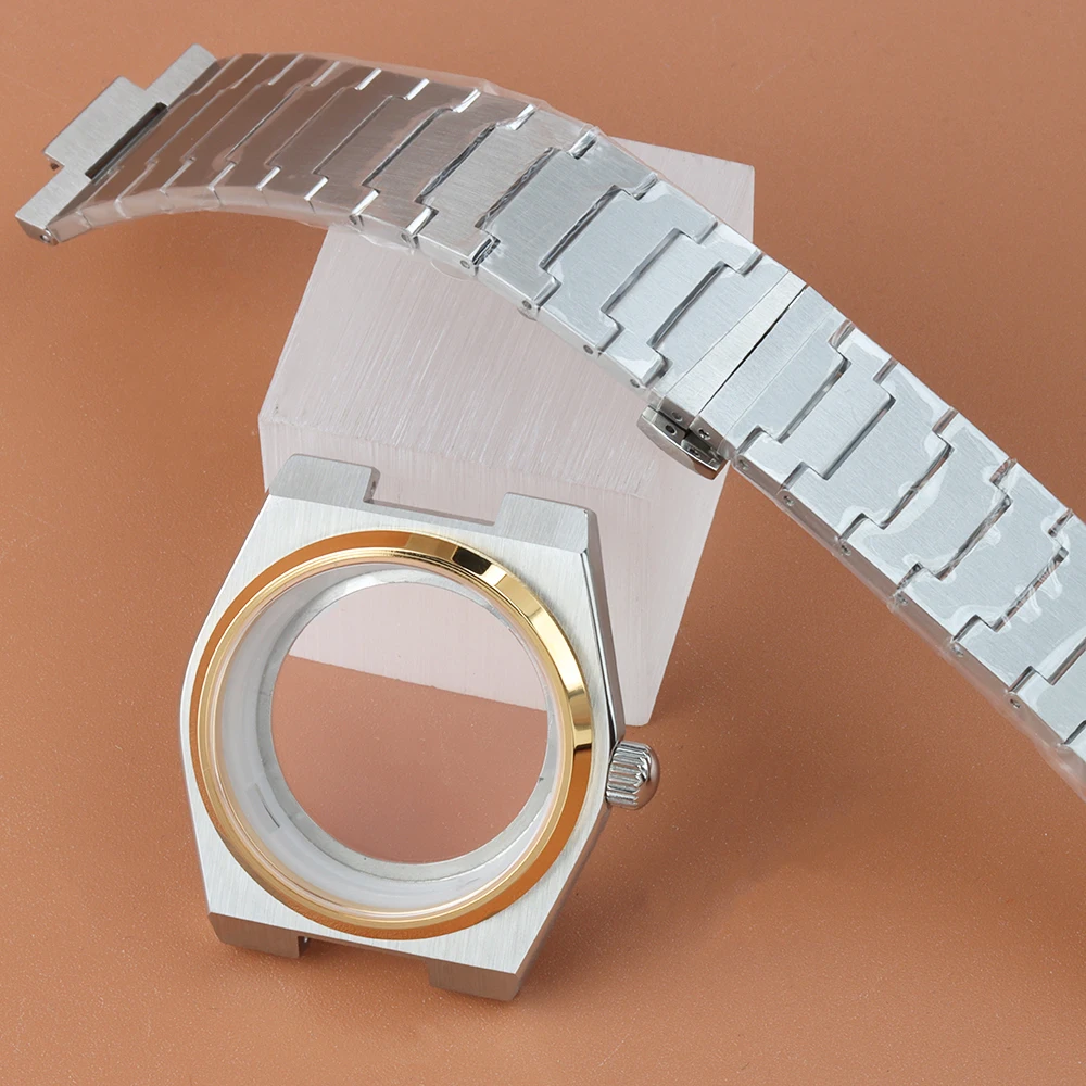 Gold Silver 40mm Sapphire Glass Watch Case Strap 316L Solid Stainless Steel Fit PRX Super Player NH35 NH36 Automatic Movement