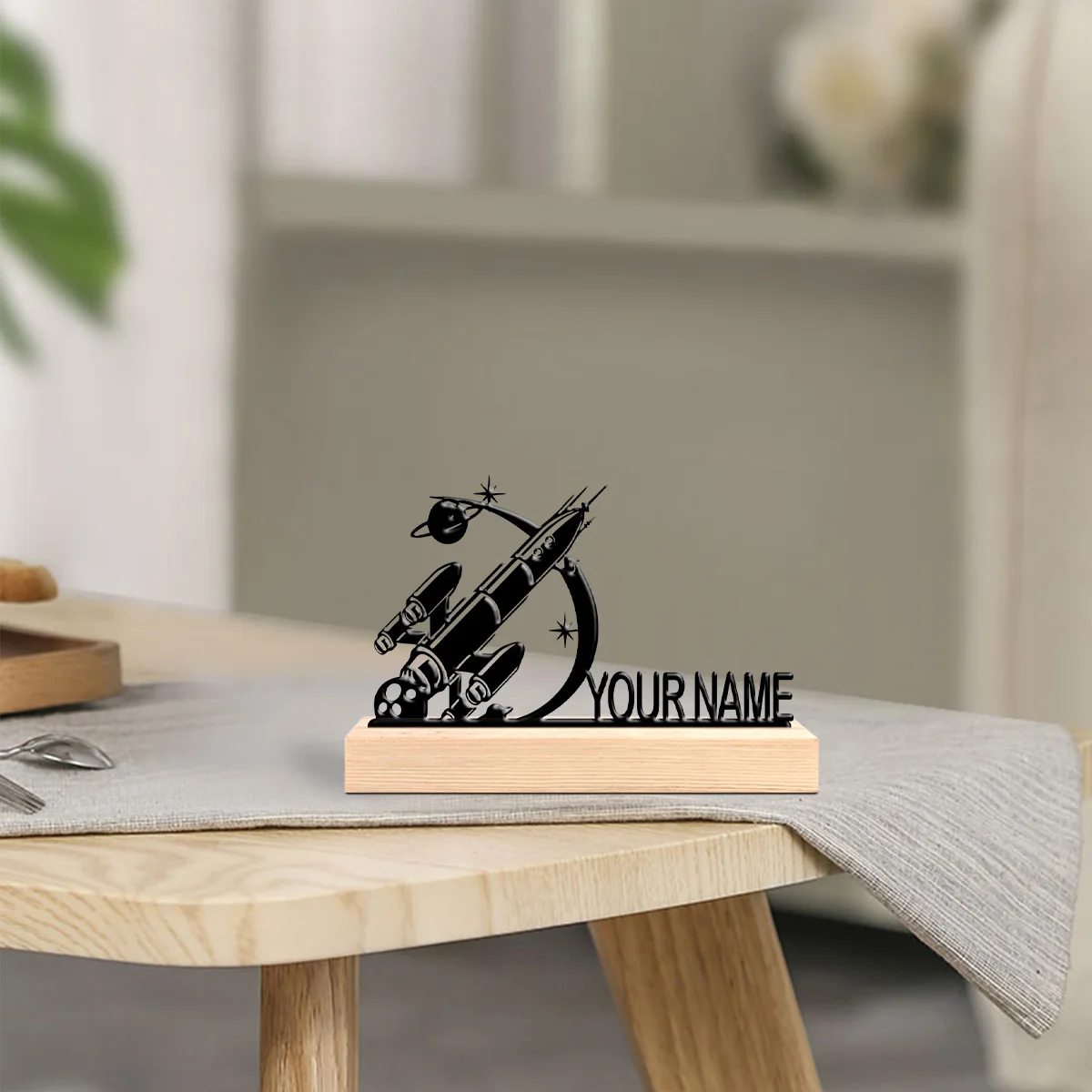 1 pièce d'ornements et décorations de bureau en métal, contenu personnalisable avec base en bois, décorations pour la maison ou le bureau