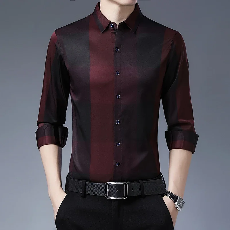 New Men's Casual Printed Long Sleeved Lapel Shirt for Spring and Autumn Fashion Comfortable Wrinkle Free Top Without Ironing