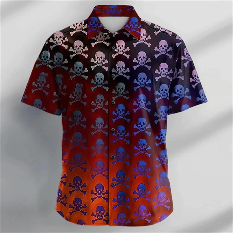 

2025 New Men's Short-Sleeve Shirt Halloween Fashion Men's Short-Sleeve Apparel Skull Print T-Shirt Plus Size Clothing 5XL