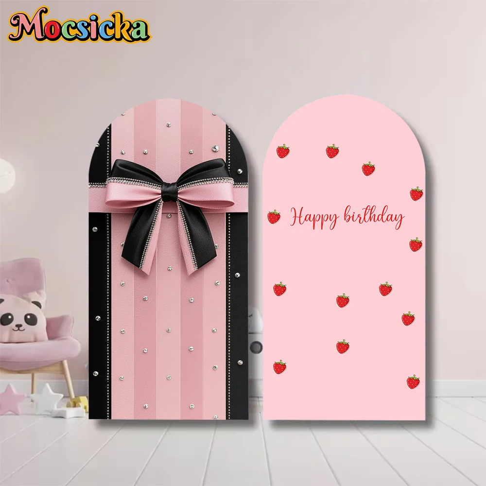 Mocsicka Arch Backdrop Baby Shower Girl Birthday Adult Wedding Photo Arched Background Covers Pink Bow Flower Decor Studio Props