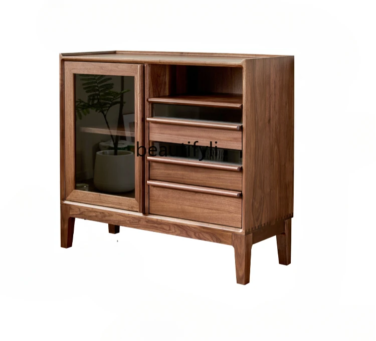 North American black walnut dining side cabinet solid wood multi-functional Nordic living room small locker simple locker