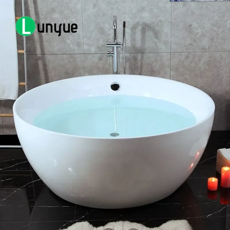 Acrylic Free Standing Round Hot Tub for 2 Adults Household Spa Bath with Surfing Function for Home Hotel B&B Use