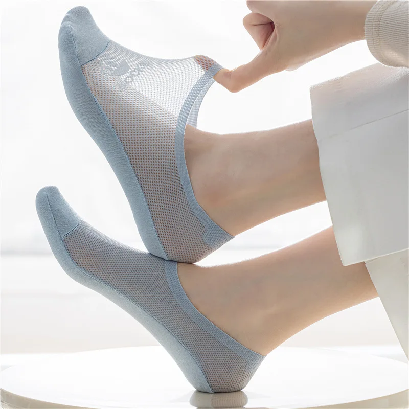 1 Pair Hollow Out Mesh Breathable Sock Slippers Silicone Non-slip Low Cut Ankle Boat Socks Women Summer Invisible No Show Socks