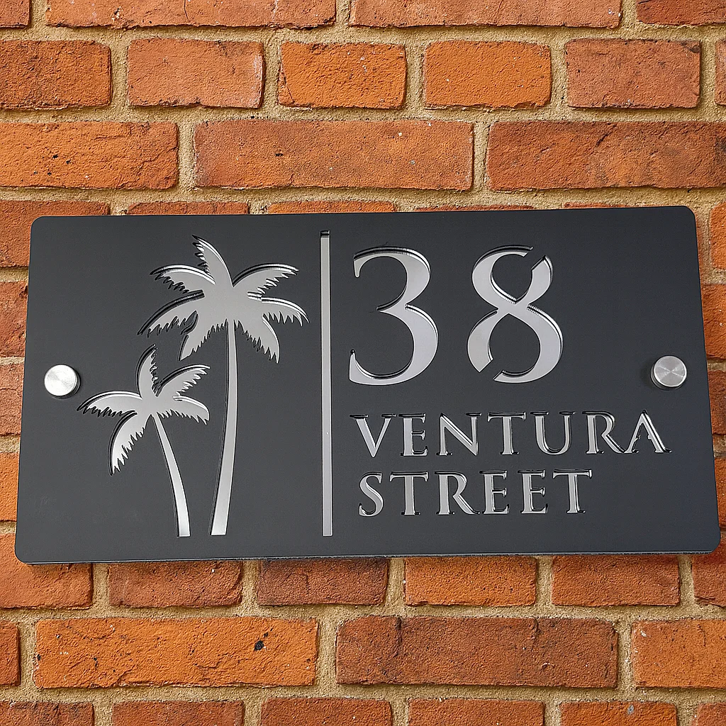 

Modern Palm Tree Personalized Customized Laser Cut Acrylic House Number Sign For Outdoor Address plaque Wall signs Name Plate