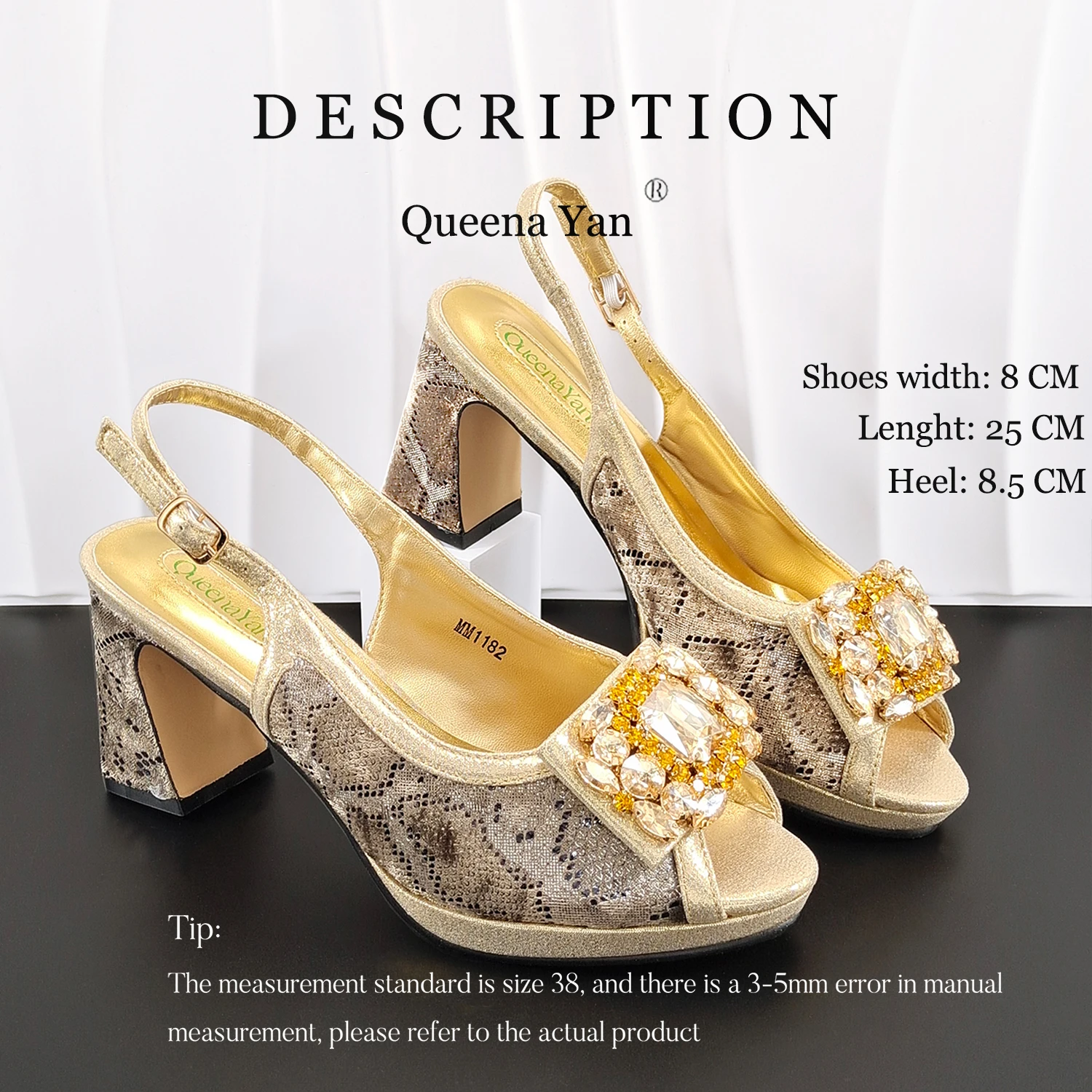 Party Products:Nigeria Ladies Minimalist Style Party Shoes Wedding Or Work Mid Heels And Bag Set With Rhinestone Big Size Shoes