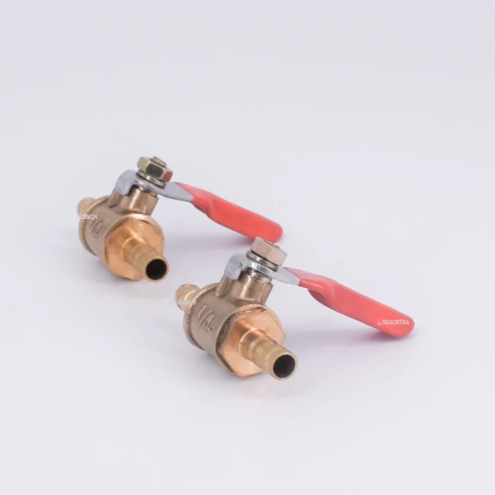 6/8/10/12mm Brass Red Lever Handle Ball Valve Hose Barb Air Water Oil Flow Control Fitting