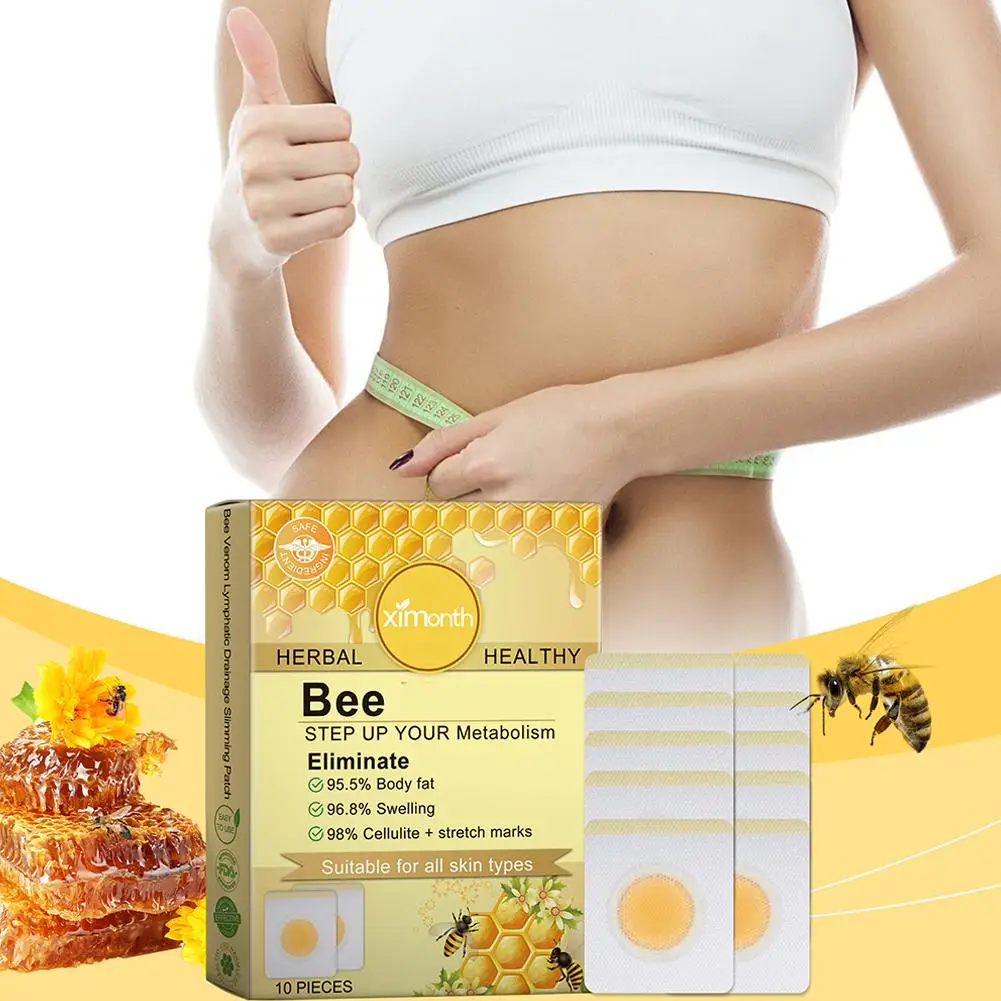 Abelha Drenagem Linfática Slimming Patch, Perda De Peso, Queima De Gordura Da Barriga, Levantamento Shaping, Cuidados Com A Pele, Detox Linfática, 10 Pcs por Caixa