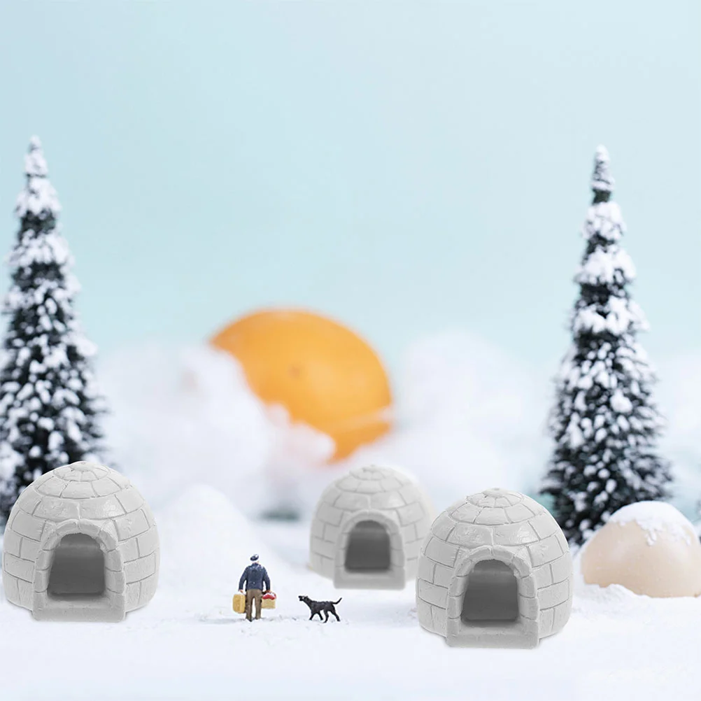 2 Pcs Mini Igloo Fish Tank Decorations Ice House Photo Ornament Igloos Picture Christmas Resin Xmas Figurines Model Figures