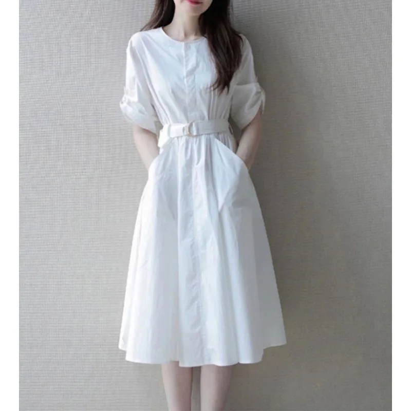 White Senior Feeling and Temperament 2024 New Summer Waist Slimming and Age Reducing Dresses for Women White Long Dress A-line